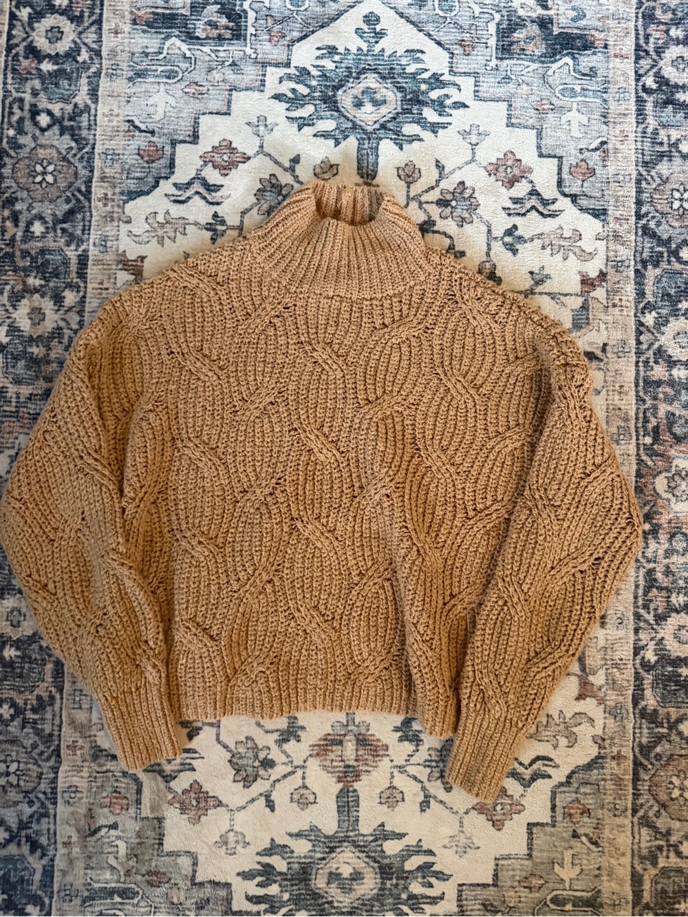 American Eagle Outfitters Camel Cable Knit Turtleneck Sweater